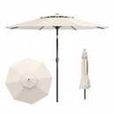 Tobeos 10 FT Outdoor Patio Umbrella, 2 Tiers Market Table Umbrella with 8 Sturdy Ribs, Push Button Tilt and Crank, UPF50+ UV Protection for Deck, Pool, Garden and Backyard, Cream White