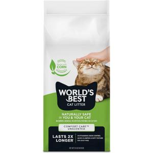 WORLD'S BEST CAT LITTER Comfort Care Unscented, 32-Pounds - Natural Ingredients, Quick Clumping, Flushable, 99% Dust Free & Made in USA - Long-Lasting Odor Control & Easy Scooping