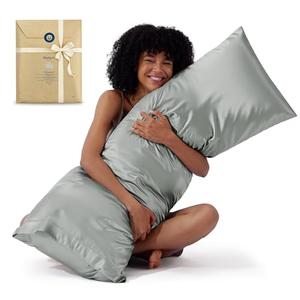 Bedsure Satin Body Pillow Pillowcase - Similar to Silk Body Pillow Cover Case with Envelope Closure, Cooling and Silky Long Pillowcase for Hair and Skin,Grey,20x54 Inches