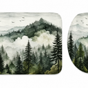 Microfiber Forest Nature Bathroom Mat and Toilet Mat Set