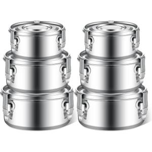 Zopeal 6 Pcs Stainless Steel Food Storage Containers with Lid Bento Lunch Boxes Reusable Metal Flat Canisters for Camping Trips Picnic Snacks Soups Salads Leftovers, 3 Sizes (12oz, 22oz, 34oz)