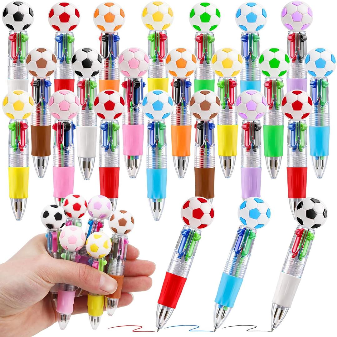 24 Pack Soccer Party Favors Bulk - Multicolor Mini Pens for Kids, Classroom Prizes, Goodie Bag Stuffers Supplies