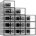 SEE SPRING 12 Pack Shoe Storage Box, Clear Plastic Stackable Shoe Organizer for Closet, Space Saving Shoe Rack for Entryway Sneaker Container Bin Holder (Black)