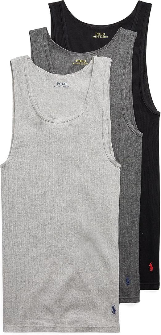 POLO RALPH LAUREN Men's Classic Fit Cotton Tanks 3-Packs (Medium, Andover Heather/Madison Heather/Black)