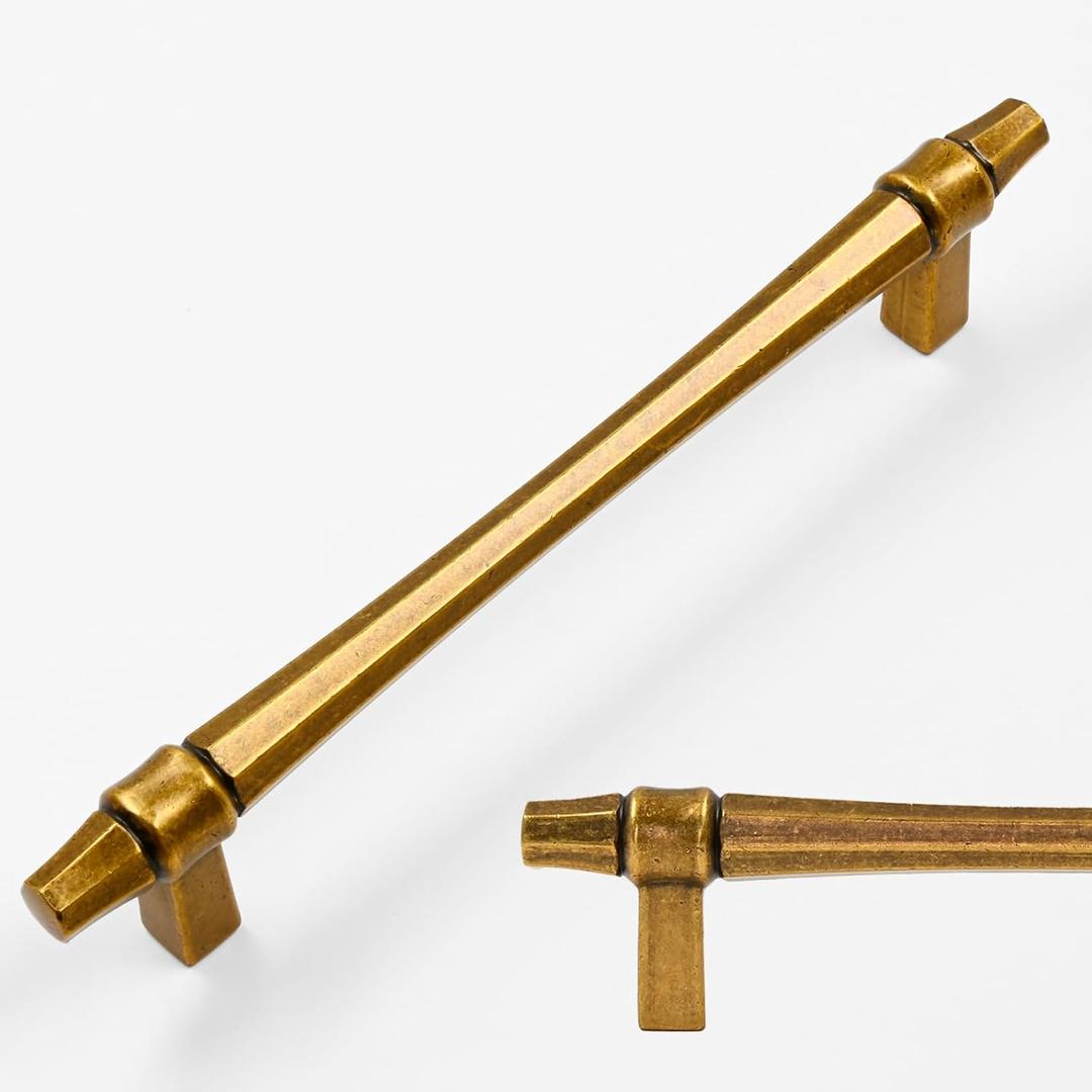 Amerdeco 10 Pack Antique Brass Cabinet Pulls 5 Inch(128mm) Hole Center Drawer Pulls Cabinet Hardware Kitchen Cabinet Handles for Bathroom ZH0074