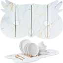 Large Stone Dish Drying Mat for Kitchen Counter,24"(L)16"(W) Quick Dry Absorbent Diatomaceous Earth Dish Drying Mats,Owl Shape Design Drying Pads for Cups Dishes Bottles (White)