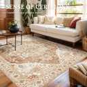 Boho Area Rug 6x9 Washable Large Vintage Rug for Living Room Bedroom Office Kitchen Entrance Dining Room Non Slip Soft Low-Pile Farmhouse, Caramel/Beige/Multi
