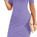 Cicy Bell Women's Puff Sleeve Bodycon Work Dresses Crew Neck Business Casual Office Pencil Dress, L