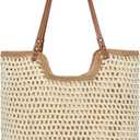 Pleneal Crochet Beach Bags for Women, Summer Beach Tote Bag, Soft Woven Purses Shoulder Bag for Vacation (Cream)