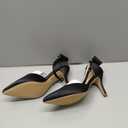 ERIJUNOR Wedding Evening Party Shoes Comfortable Mid Heels Pumps with Bow Knot Ankle Strap Wide Width Satin Shoes (6, Black)