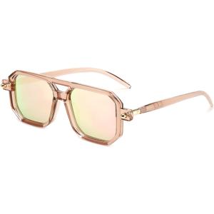 FEISEDY Vintage Square 70s Flat Aviator Sunglasses Women Men Classic Retro Stylish Frame UV400 Sunglasses B2622 (028 Champagne Frame & Pink Mirrored Lens)