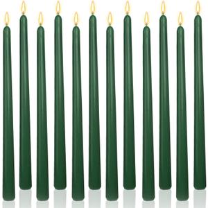 Hunter Green 12 Inch Taper Candles Unscented Smokeless Long Tall Tapered Candle for Candlesticks Sticks Wedding Advent Home Decor Dinner ChristmasSet of 12
