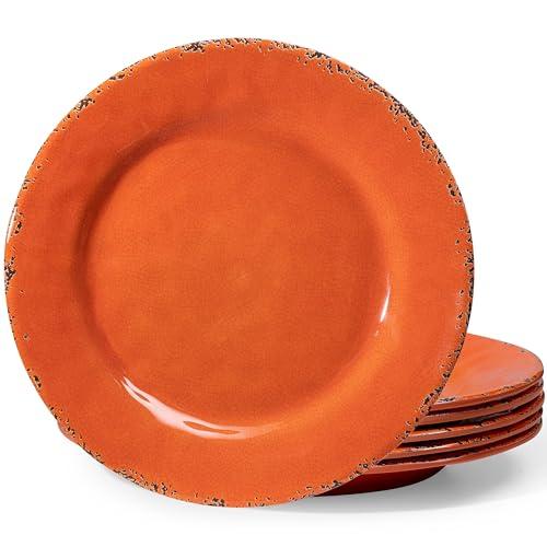 ZAROCRUS 11" Melamine Dinner Plates, 6-piece dining Plate Set Unbreakable Dinnerware Plates for Indoor and Outdoor, Unbreakable Dishes Set of 6, Lightweight RV plates, Orange…