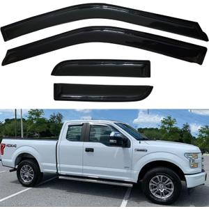 Window Visors Rain Guards Side Wind Deflectors for 2015-2025 Ford F150 Extended Cab/Super Cab 2017-2025 F250/350 SuperDuty Super Cab, Window Vent Sun Shade Smoke 94974 4-Pieces Set