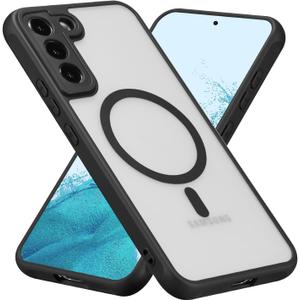 RALEAVO Magnetic for Samsung Galaxy S22 Case [Compatible with Magsafe] Slim Frosted Matte Cover Translucent Hard PC Back Military Drop Protection Phone Case for Girls&Boys, Black