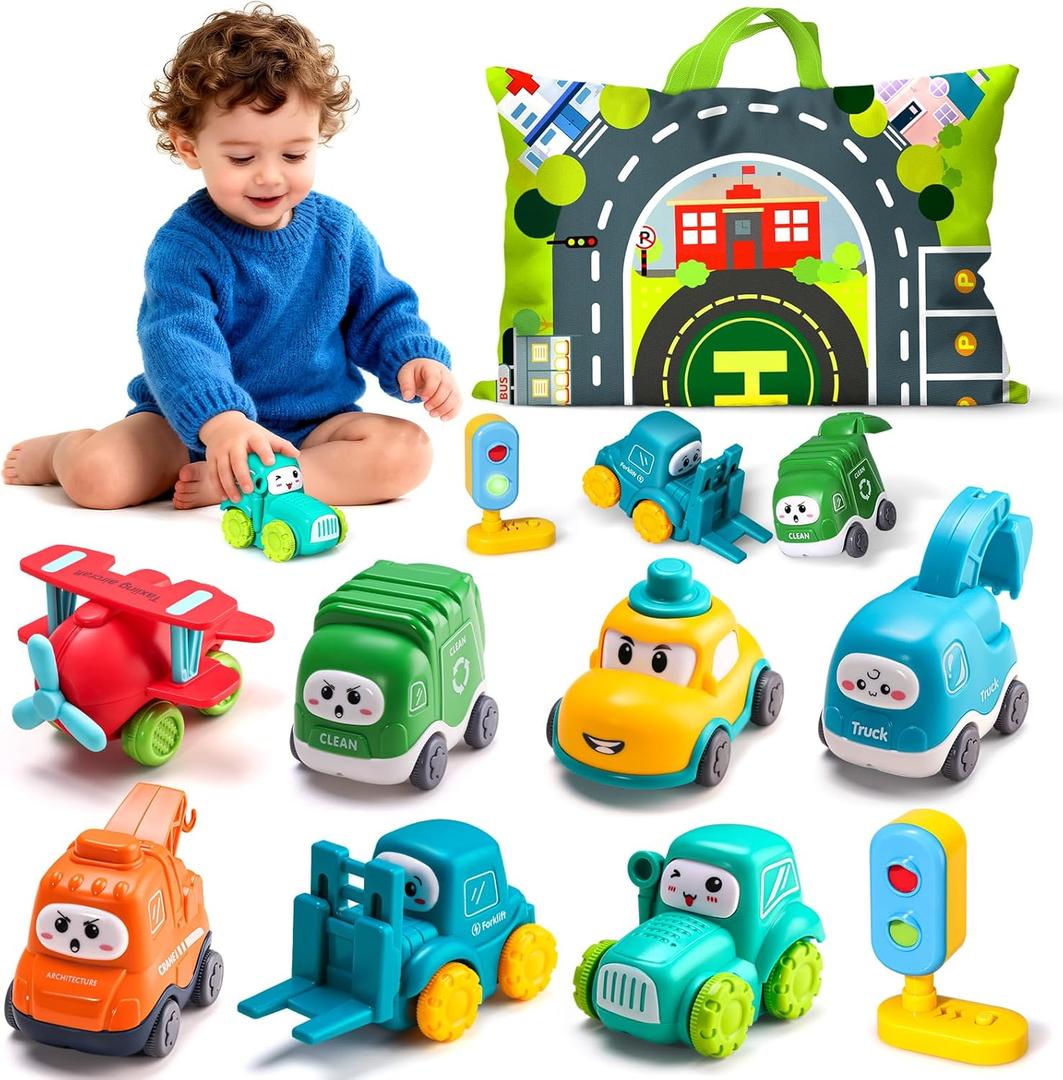 ALASOU 8 PCS Baby Cranes Car Toys for 1 Year Old Boy with Playmat/Storage Bag|1st Birthday Gift Easter Basket Stuffers for Toddler Toys 1-2|Baby Toys 1 Year Old Boy Gifts for Infant 12 18 Months