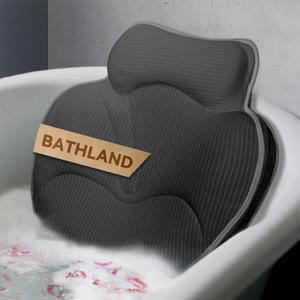 Bathland Bath Pillows for Tub  Luxury Bathtub Pillow Neck, Head, Back Support, Soft 4D Mesh Fabric and NonSlip Suction Cups & Quick Dry, Comfort Fits All Tubs, Relaxation Spa Gift, Grey