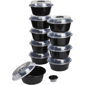 GoodCook 4-Cup Meal Prep Bowls Set with Lids and Dressing Cup, Microwavable Food Storage Containers for Meal Prepping, Set of 10, Black