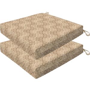 Honeycomb Outdoor Set of 2 Seat Pads, 20 x 20, Courtyard Geo Almond Dining Chair Cushions for Patio Furniture