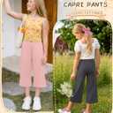 3 Pack Girls' Capri Pants Wide Leg | Elastic, Waist, Loose Fit, Capris, Casual, Workout, Summer, Cropped, Pants, Pockets