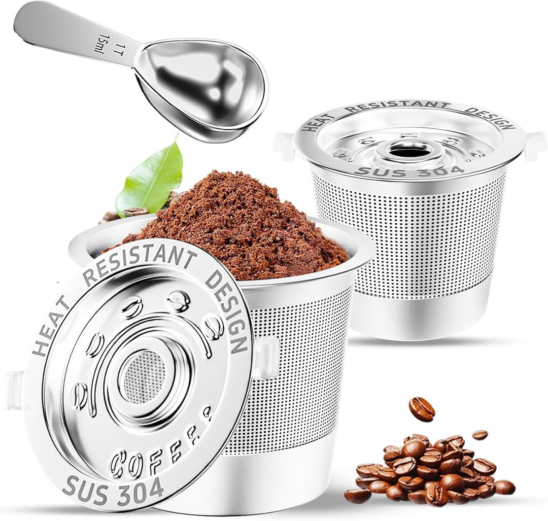 2 Pack Reusable K Cups Coffee Pods for Keurig Single Hole Machine: All Stainless Steel Refillable K Cups - Reusable Coffee Filters for Keurig, SUS 304, BPA-Free, Heat Resistant Handles, Scoop
