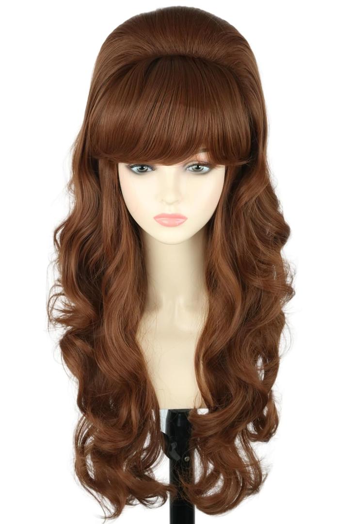 50s Married Housewife Costume Wigs for Women Brown Big Bouffant Hair Beehive Wigs