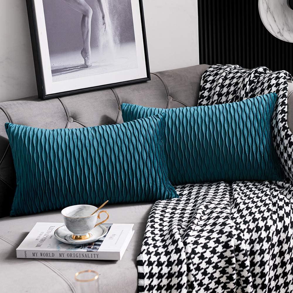 12x20 Teal Throw Pillow Cases: Pack of 2 Original Striped Velvet Rectangular Decorative Pillow Covers for Farmhouse Couch 12x20 Teal Throw Pillow Cases: Pack of 2 Original Striped Velvet Rectangular Decorative Pillow Covers for Farmhouse Couch