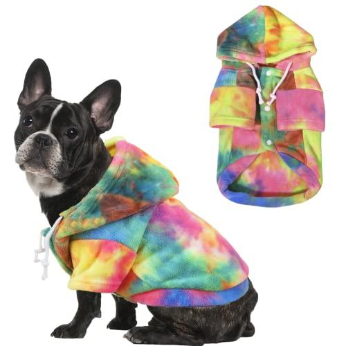 Mklhgty Tie Dye Dog Hoodie, Winter Coat for Small Dogs - Ultra-Soft Adjustable Warm Hood, Breathable Comfort Fabric for Daily Use, Small