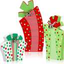 3 Pcs Christmas Table Centerpiece Decoration Red Green Wooden Gift Box Sign Rustic Sanding Tabletop Ornament with Bells for Holiday Xmas Farmhouse Fireplace Tiered Tray Decor