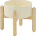 Havniva Ceramic 6.1inch Raised Dog Bowl with Stand for Small and Medium Dog Dish Pet Food and Water Bowl (Single Bowl with Stand - Light Yellow)