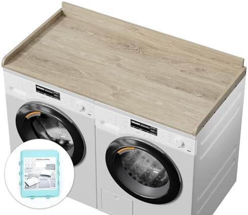 WENRENER Washer Dryer Countertop, Laundry Room Wood Topper with Edge, 27.5" x 54" Washer Dryer Cover for Top Laundry Room Storage and Organization (Oak)