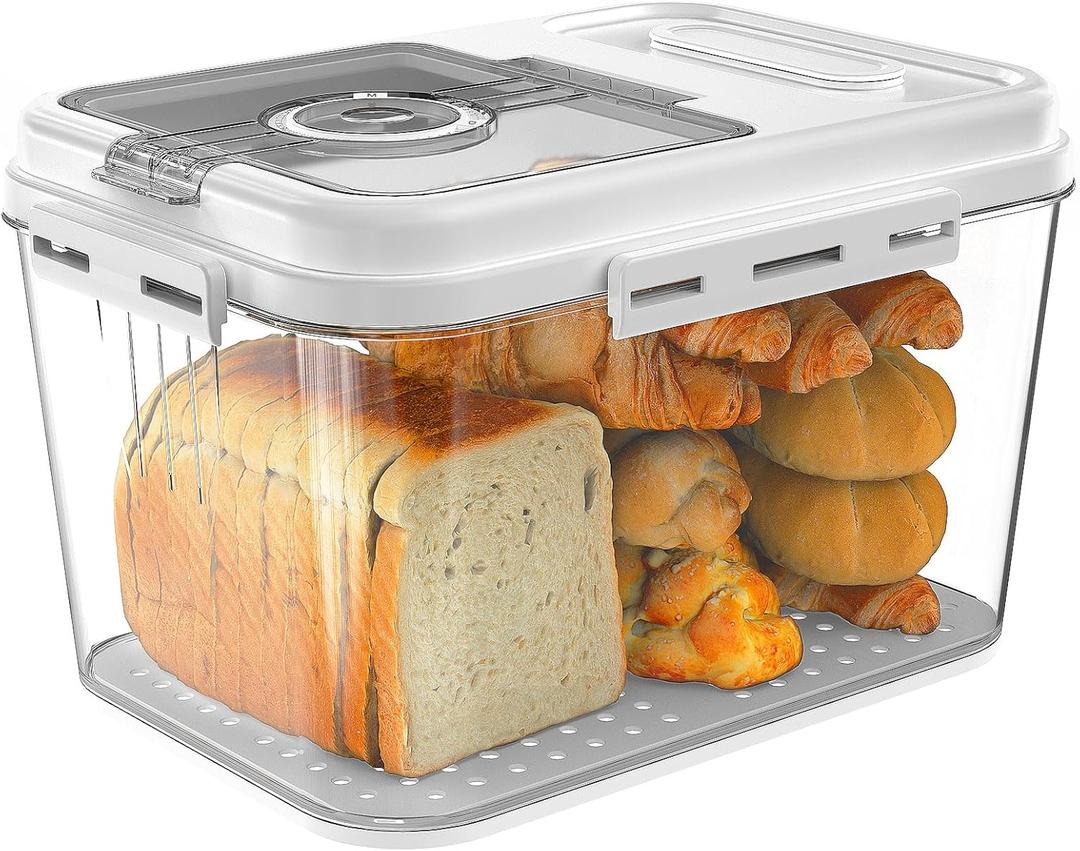 Bread Box for Homemade Bread Containers Storage Airtight Loaf, Time Recording Bread Storage Container Bread Keeper with Lid, Breadbox for Kitchen Countertop, LARGE White (Large-white)