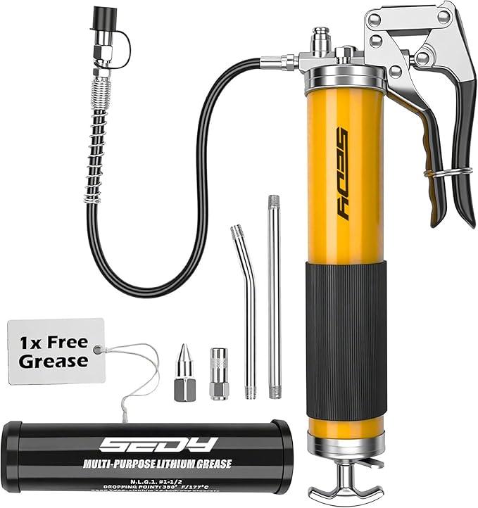 17 Piece Heavy Duty Grease Gun Kit: 14oz Grease Tube, Flexible Hose, 8000PSI Grease Pump, Grease Gun, Marine Tool, Durable Connectors, Adapters, Tubes