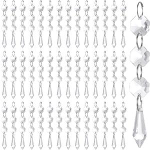 100 Pcs Acrylic Hanging Crystals for Centerpieces Icicle Chandelier Garland Beads Strands Ornaments Clear Teardrop Chandelier Crystals Pendant for Wedding Home Garden Outdoor Christmas Tree Decor