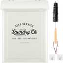 MONJITA Magnetic Lint Bin for Laundry Room, Metal Trash Can with Lid for Dryer, Farmhouse Lint Holder, Laundry Co Sign, Laundry Room Storage Decor with Dryer Lint Brush(White)
