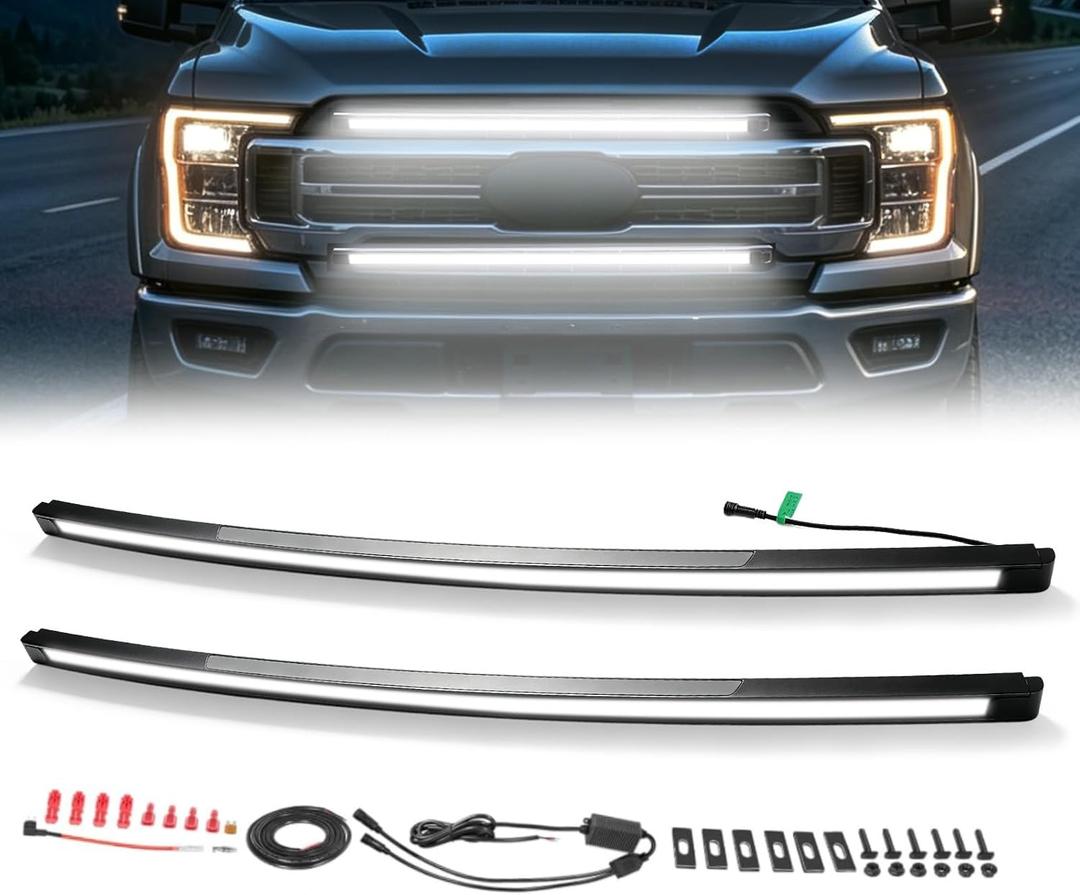 LED Grille Lights Fit for 2017-2022 17-22 F250 F350 Super Duty, 2PCS 37inch DRL Grille Accent Curved Light Bar Kits