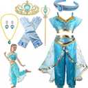 Princess Costume for Girls Princess Dress Kids Birthday Party Jasmine Cosplay Outfit Size 150