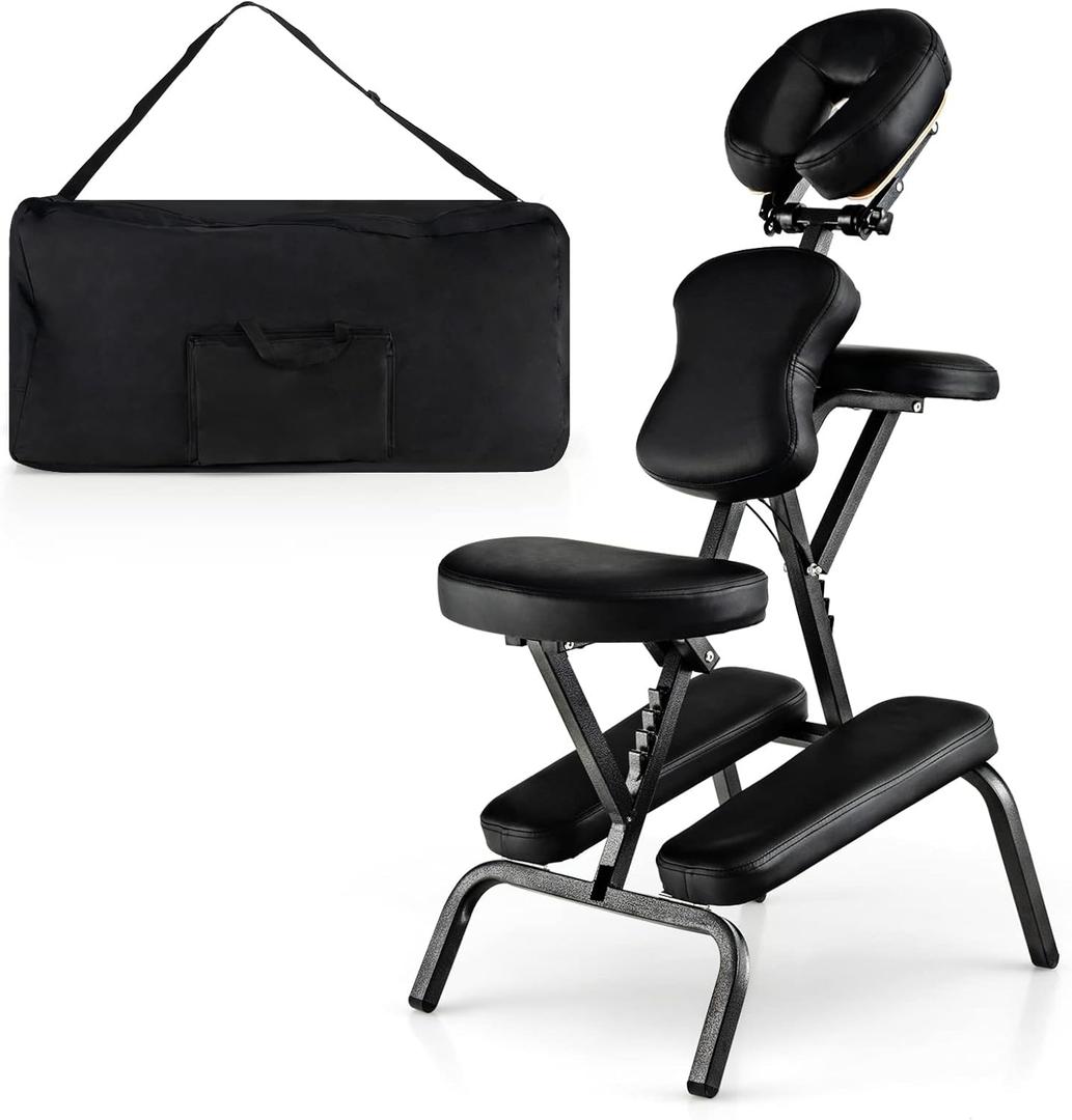 Giantex Portable Light Weight Massage Chair Travel Massage Tattoo Spa Chair w/Carrying Bag (Black)