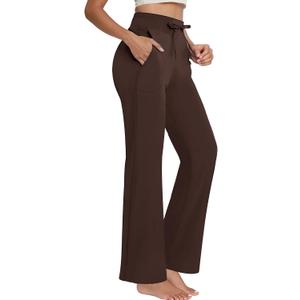 JEKAOYI Women's Flare Yoga Pants High Waist Stretchy Drawstring Sweatpants | Tummy Control, Bootcut Workout Pants, Gym to Casual Outfits, with pockets (Brown, XS)