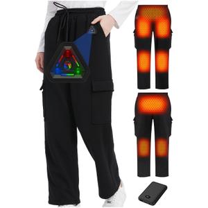 Women Heated Pants, Cargo Baggy Sweatpants for Womens, 2025 Upgraded 7.4V 10000mAh Battery Pack & Heating Element (US, Alpha, X-Large, Regular, Regular, Black)