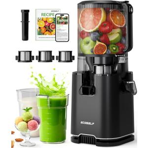 Cold Press Juicer with 3 Filters (For Juice/Sorbet/Nut Milk), Juicer Machines With 6.0" Wide Mouth Hopper, Self Feeding & Hands-Free Design, Juicer for Family Gathering Party, With Pusher (Extra Large, Black)