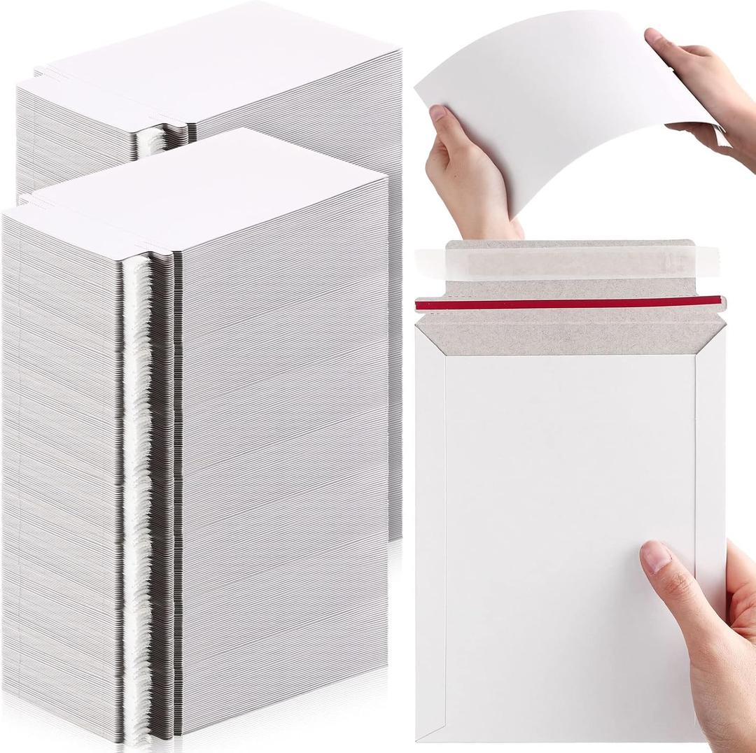 Fainne 350 Pcs Rigid Photo Mailers 6x8 Inch, 350gsm Thick White Cardboard Shipping Envelopes with Self Adhesive, Flat Document Mailers for Photos, Prints, Artwork, CDs, and Paperwork