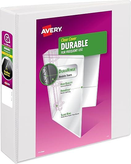 Avery Durable View 3 Ring Binder for Home, School Supplies, Office, or Organization Needs, 2" Slant Ring, 1 Pack White Binder (17032) Avery Durable View 3 Ring Binder for Home, School Supplies, Office, or Organization Needs, 2" Slant Ring, 1 Pack White Binder (17032)