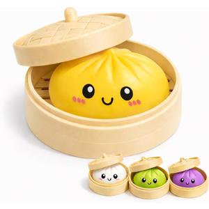 Dumpling Squishy  Soft TPR Squeeze Toy, Slow Rising Stress Relief Fidget, Cute Bao Bun Desk Decoration, Soft Handheld Relaxation Toy for Office Home (Yellow)