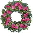 24 Inch Pink Hydrangea Wreaths for Front Door, Spring Summer Artificial Floral Wreaths with Pink Wildflowers, Green Olive Leaves Large Foliage, Farmhouse Rustic Decor for Porch, Wall, Garden