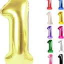 Champagne Gold Number 1 Balloon for First Birthday 40 Inch, White Gold 1st One Number Balloons Birthday Decorations for Girl Boy Toddler Baby