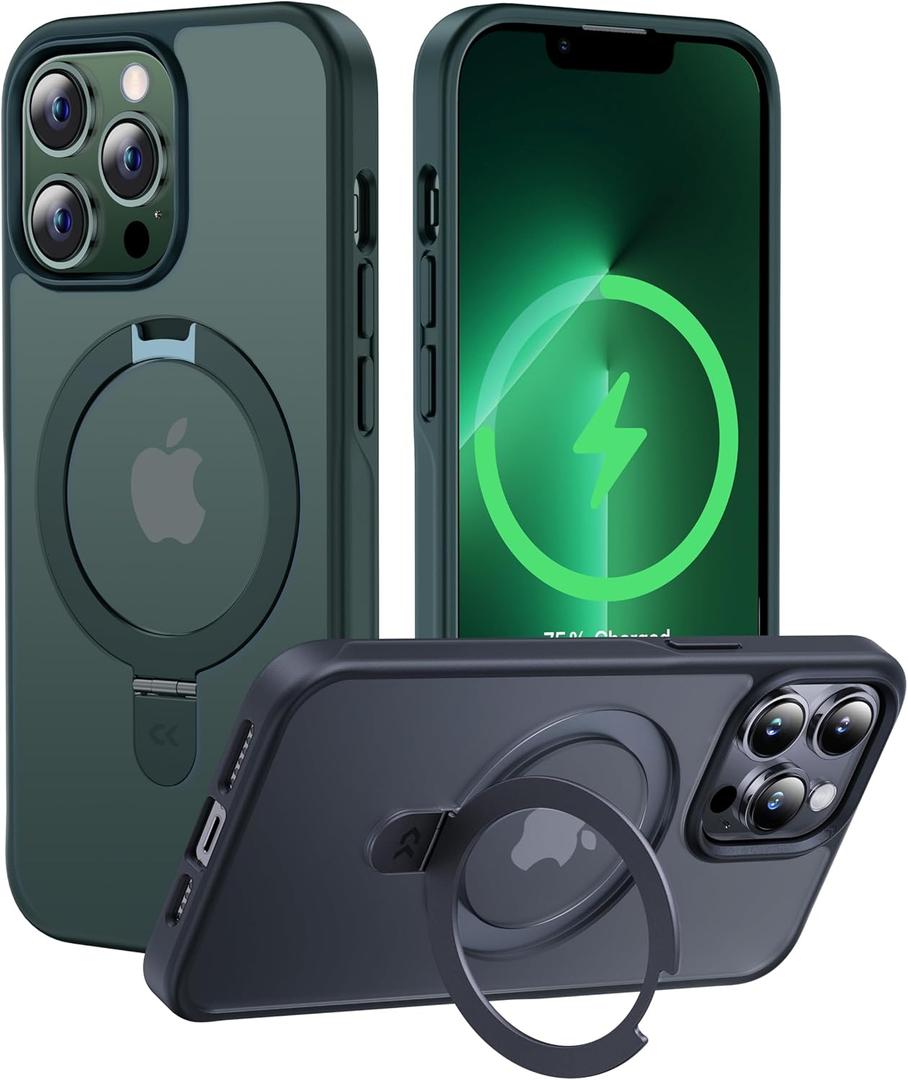 CASEKOO Designed for iPhone 13 Pro Case with Magnetic Invisible Stand [Military Drop Protection] [Compatible with MagSafe] Shockproof Slim Translucent Matte Case 6.1 Inch 2021, Green (for 13 Pro Case 6.1", Green)