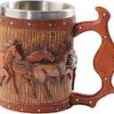 Wooden Barrel Beer Mug, 20oz Stainless Steel Horse Mug Coffee Cup Horses Gifts for Women Men Gift for Birthday Christmas, Gothic Decor Party Decoration Drinkware Gift