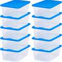 HOMZ 10-Pack Snaplock, Small Clear Plastic Storage Organizer Bins w/Lids, 6 Quart, Blue - Stackable Container Boxes for Bedroom, Bathroom, Garage, and Office Organization