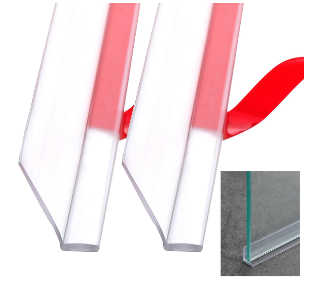 Nuanchu 2 Pcs Clear Vinyl Angled L-Type Seal Strip with Pre-Applied Self Adhesive Backing Bathroom Threshold Water Strip Shower Door Seal Strip for Gap Less Than 11/16-73 Long Frameless Shower Door